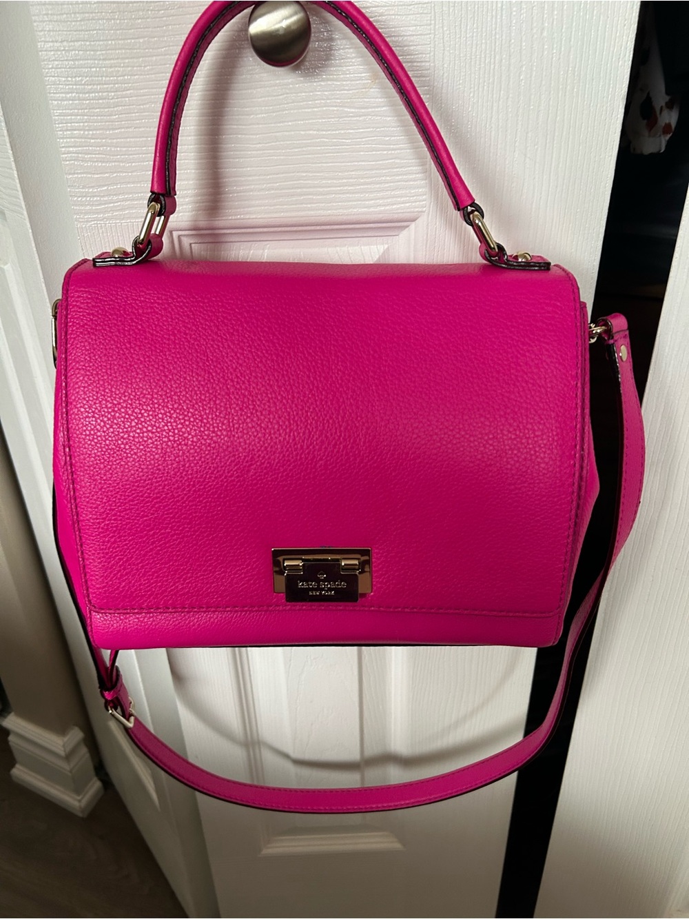 kate spade Hot Pink Leather Top-Handle Satchel with Gold Hardware